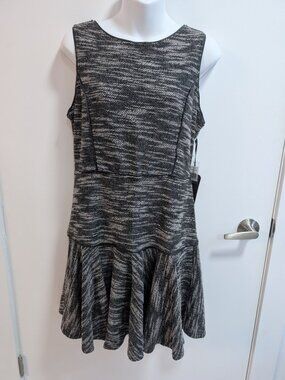 NWT Black and White Boucle Flounce Midi Dress
